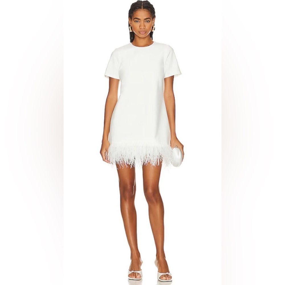 LIKELY Marullo feather-trim shift dress in white